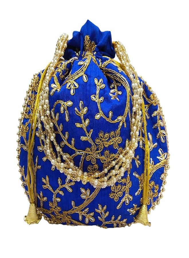 ATHZ Potli bag BLUE Matka Design for Women Wristlets Return Gifting handbags for Festivals Purses - Image 1